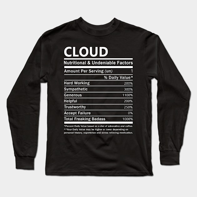 Cloud Name T Shirt - Cloud Nutritional and Undeniable Name Factors Gift Item Tee Long Sleeve T-Shirt by nikitak4um